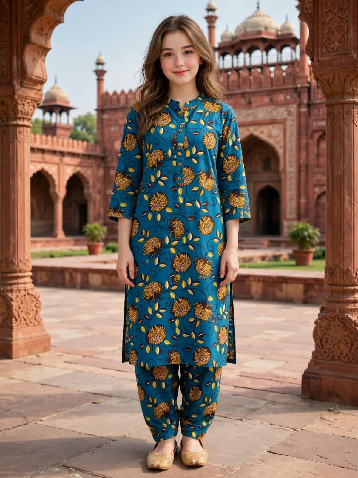 Poly Cotton 2 Piece All Over Digital Printed Suit - KT1026