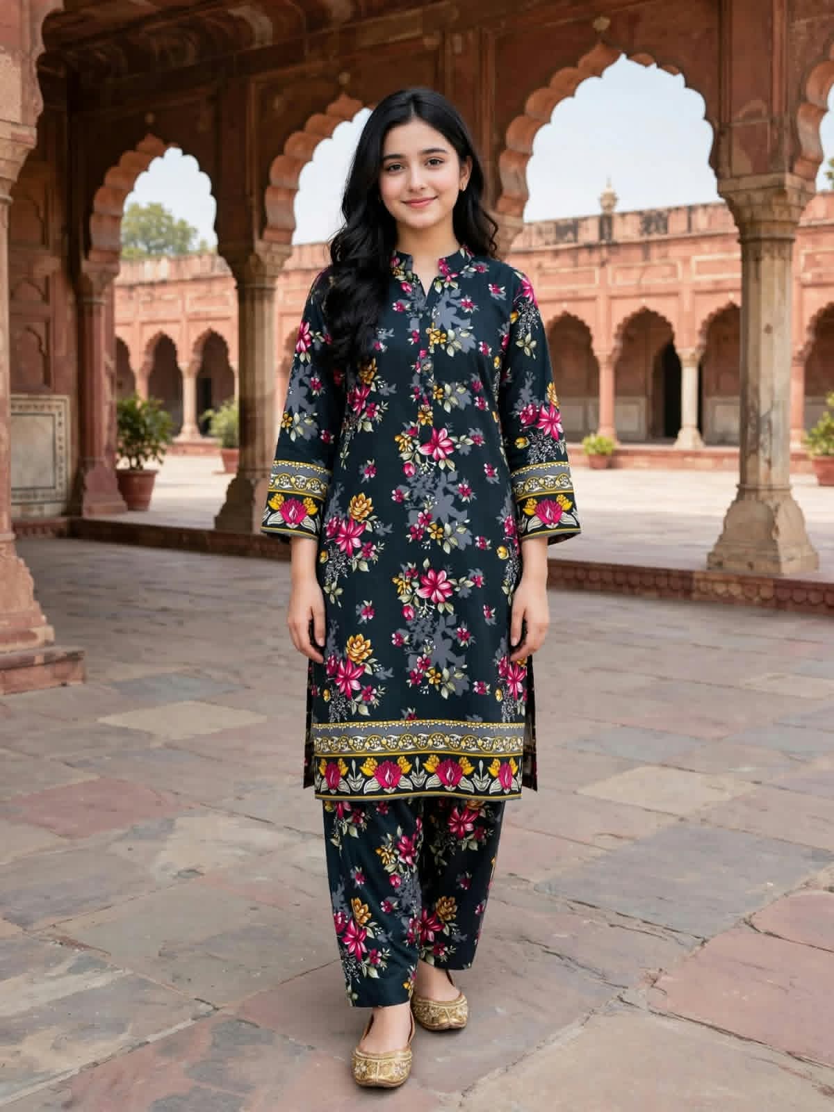 Poly Cotton 2 Piece All Over Digital Printed Suit - KT1029