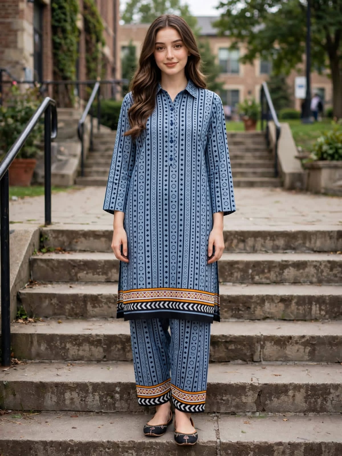 Poly Cotton 2 Piece All Over Digital Printed Suit - KT1036