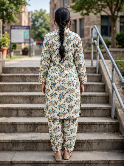 Poly Cotton 2 Piece All Over Digital Printed Suit - KT1043