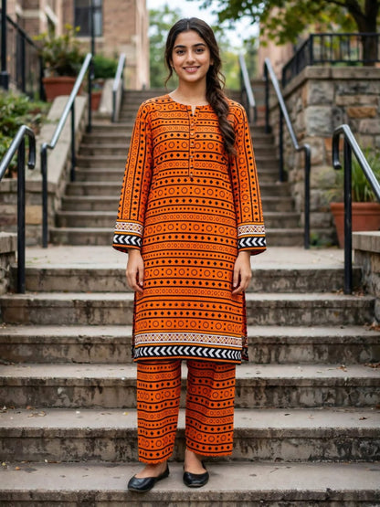 Poly Cotton 2 Piece All Over Digital Printed Suit - KT1049
