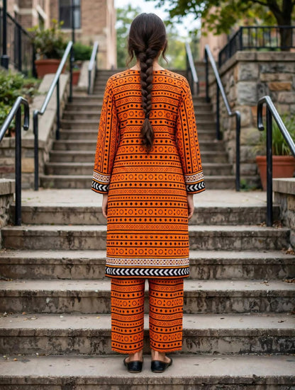Poly Cotton 2 Piece All Over Digital Printed Suit - KT1049