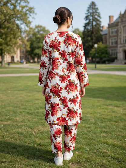 Poly Cotton 2 Piece All Over Digital Printed Suit - KT1056