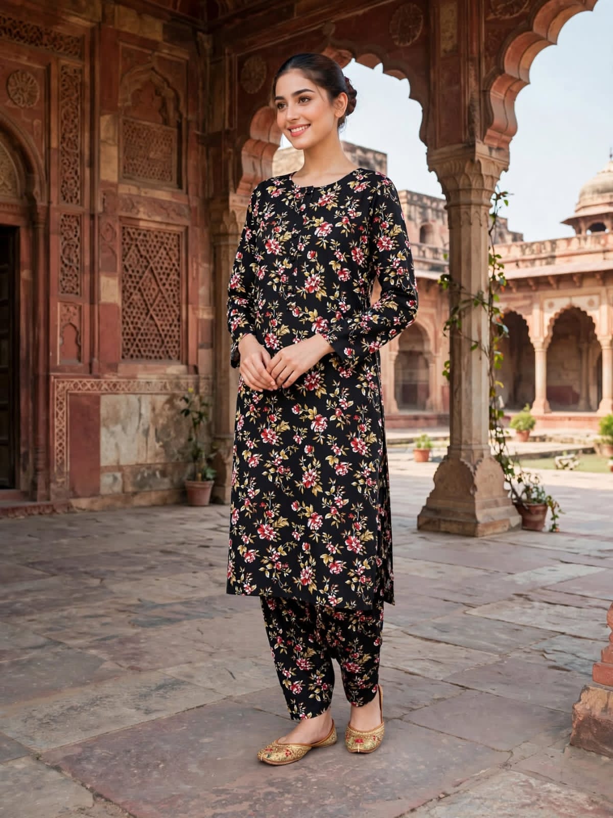 Poly Cotton 2 Piece All Over Digital Printed Suit - KT1065