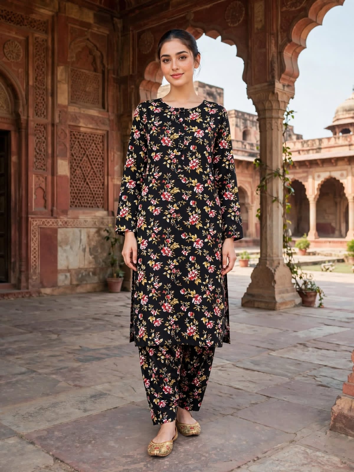 Poly Cotton 2 Piece All Over Digital Printed Suit - KT1065