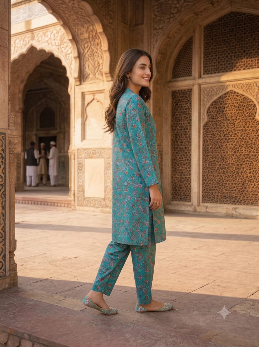 Poly Cotton 2 Piece All Over Digital Printed Suit - KT1066