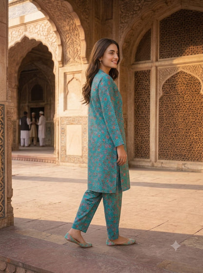 Poly Cotton 2 Piece All Over Digital Printed Suit - KT1066