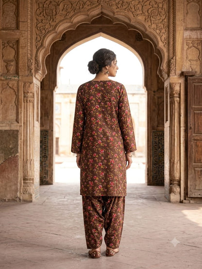 Poly Cotton 2 Piece All Over Digital Printed Suit - KT1067