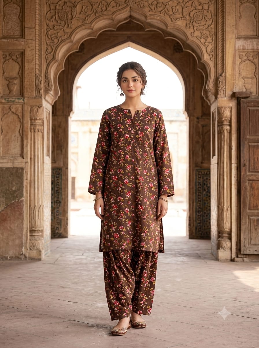 Poly Cotton 2 Piece All Over Digital Printed Suit - KT1067