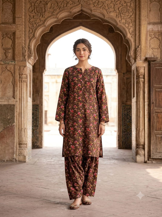 Poly Cotton 2 Piece All Over Digital Printed Suit - KT1067