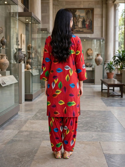 Poly Cotton 2 Piece All Over Digital Printed Suit - KT1001