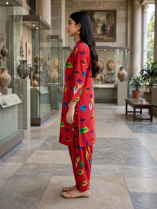 Poly Cotton 2 Piece All Over Digital Printed Suit - KT1001