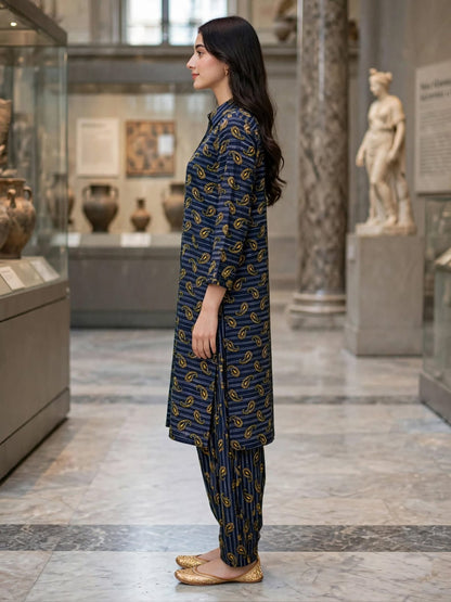 Poly Cotton 2 Piece All Over Digital Printed Suit - KT1004