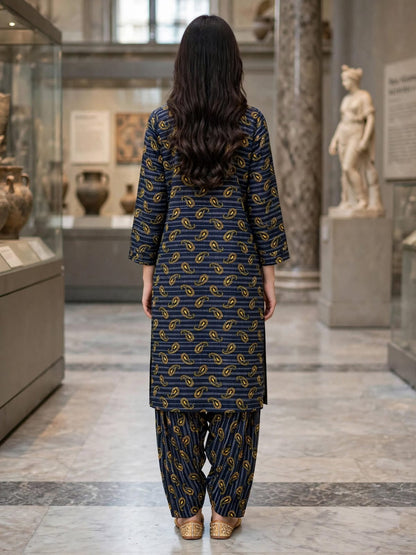 Poly Cotton 2 Piece All Over Digital Printed Suit - KT1004