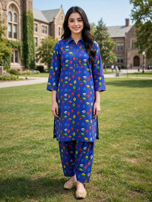 Poly Cotton 2 Piece All Over Digital Printed Suit - KT1007