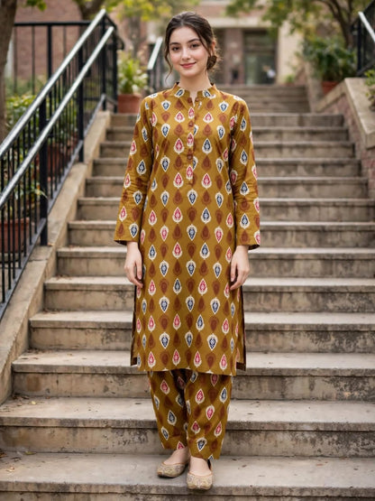 Poly Cotton 2 Piece All Over Digital Printed Suit - KT1008