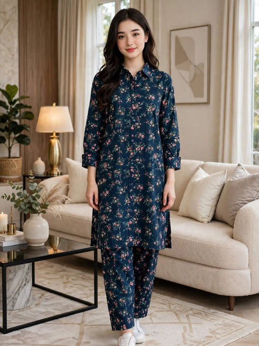 Poly Cotton 2 Piece All Over Digital Printed Suit - KT1010