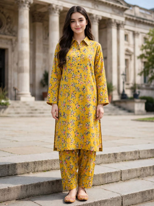 Poly Cotton 2 Piece All Over Digital Printed Suit - KT1011