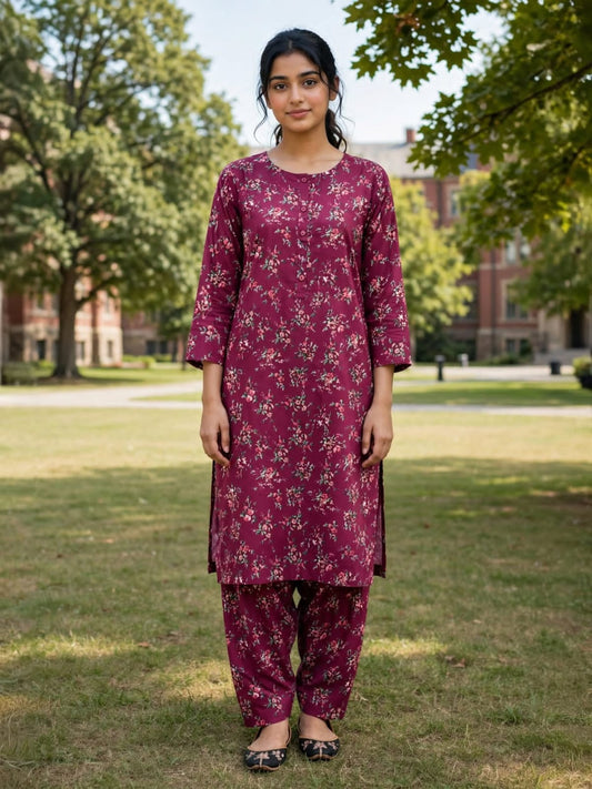 Poly Cotton 2 Piece All Over Digital Printed Suit - KT1020