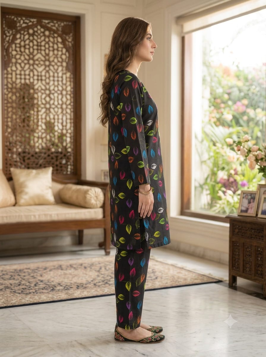 Poly Cotton 2 Piece All Over Digital Printed Suit - KT1012