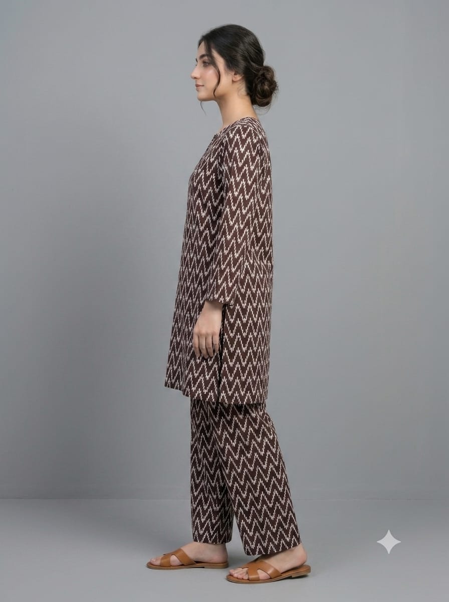 Poly Cotton 2 Piece All Over Digital Printed Suit - KT1014