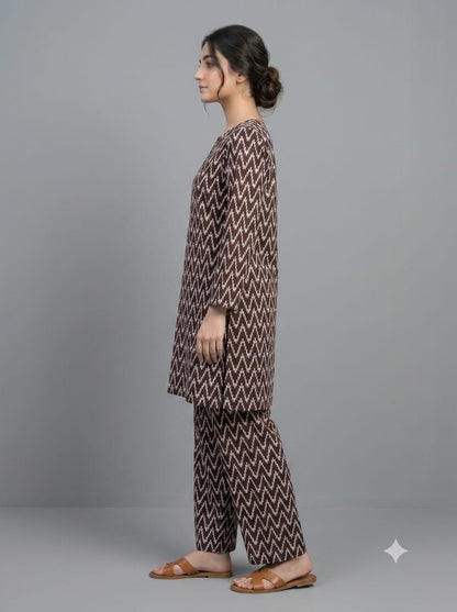 Poly Cotton 2 Piece All Over Digital Printed Suit - KT1014
