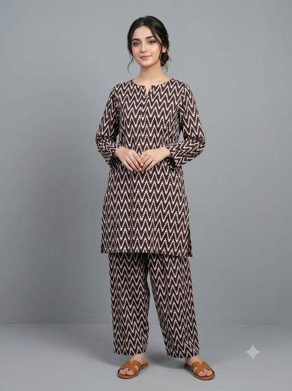 Poly Cotton 2 Piece All Over Digital Printed Suit - KT1014