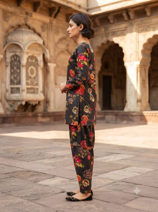 Poly Cotton 2 Piece All Over Digital Printed Suit - KT1068
