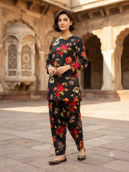 Poly Cotton 2 Piece All Over Digital Printed Suit - KT1068
