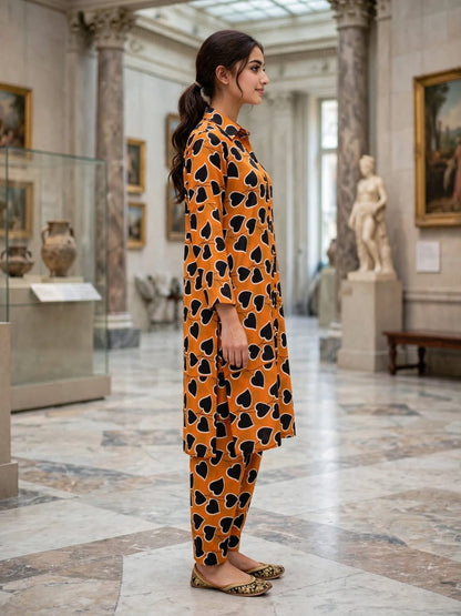 Poly Cotton 2 Piece All Over Digital Printed Suit - KT1070
