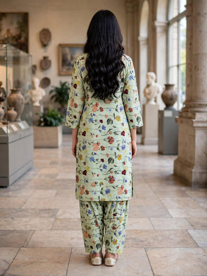 Poly Cotton 2 Piece All Over Digital Printed Suit - KT1071