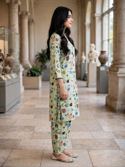 Poly Cotton 2 Piece All Over Digital Printed Suit - KT1071