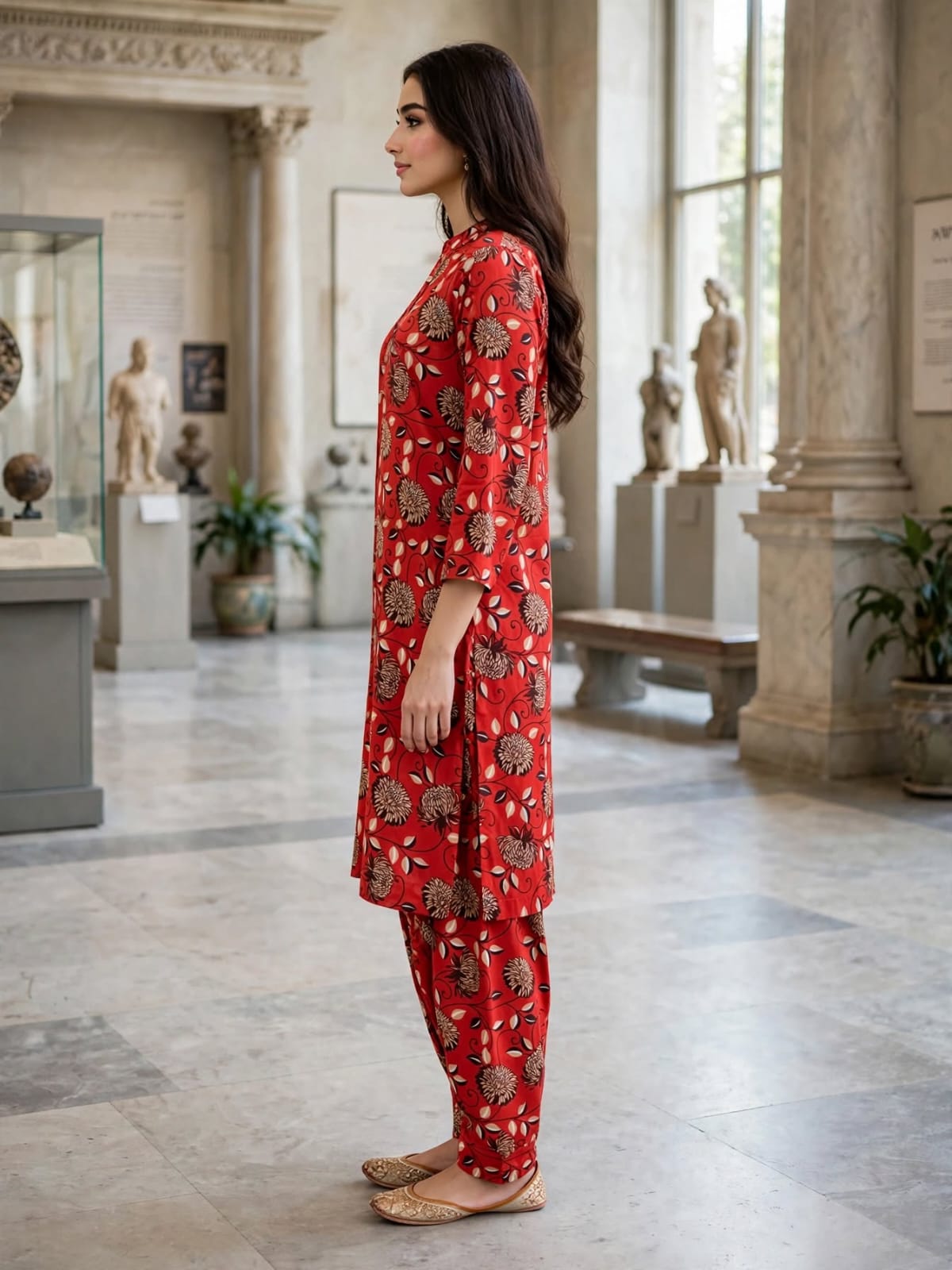 Poly Cotton 2 Piece All Over Digital Printed Suit - KT1072