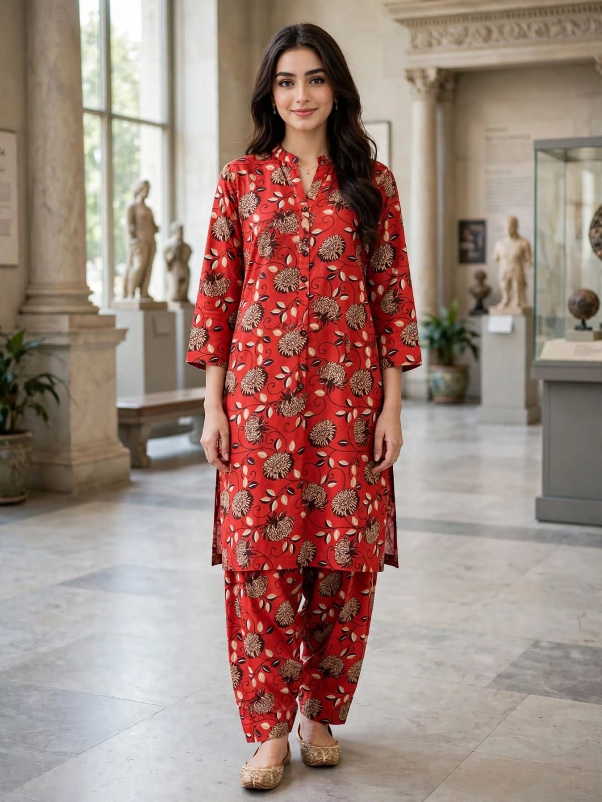 Poly Cotton 2 Piece All Over Digital Printed Suit - KT1072