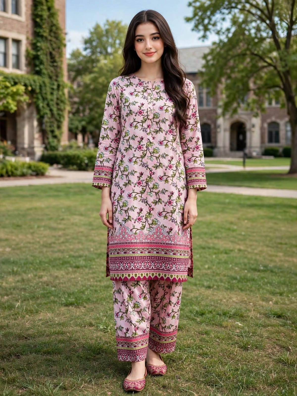 Poly Cotton 2 Piece All Over Digital Printed Suit - KT1073