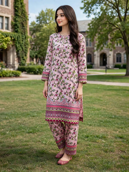 Poly Cotton 2 Piece All Over Digital Printed Suit - KT1073