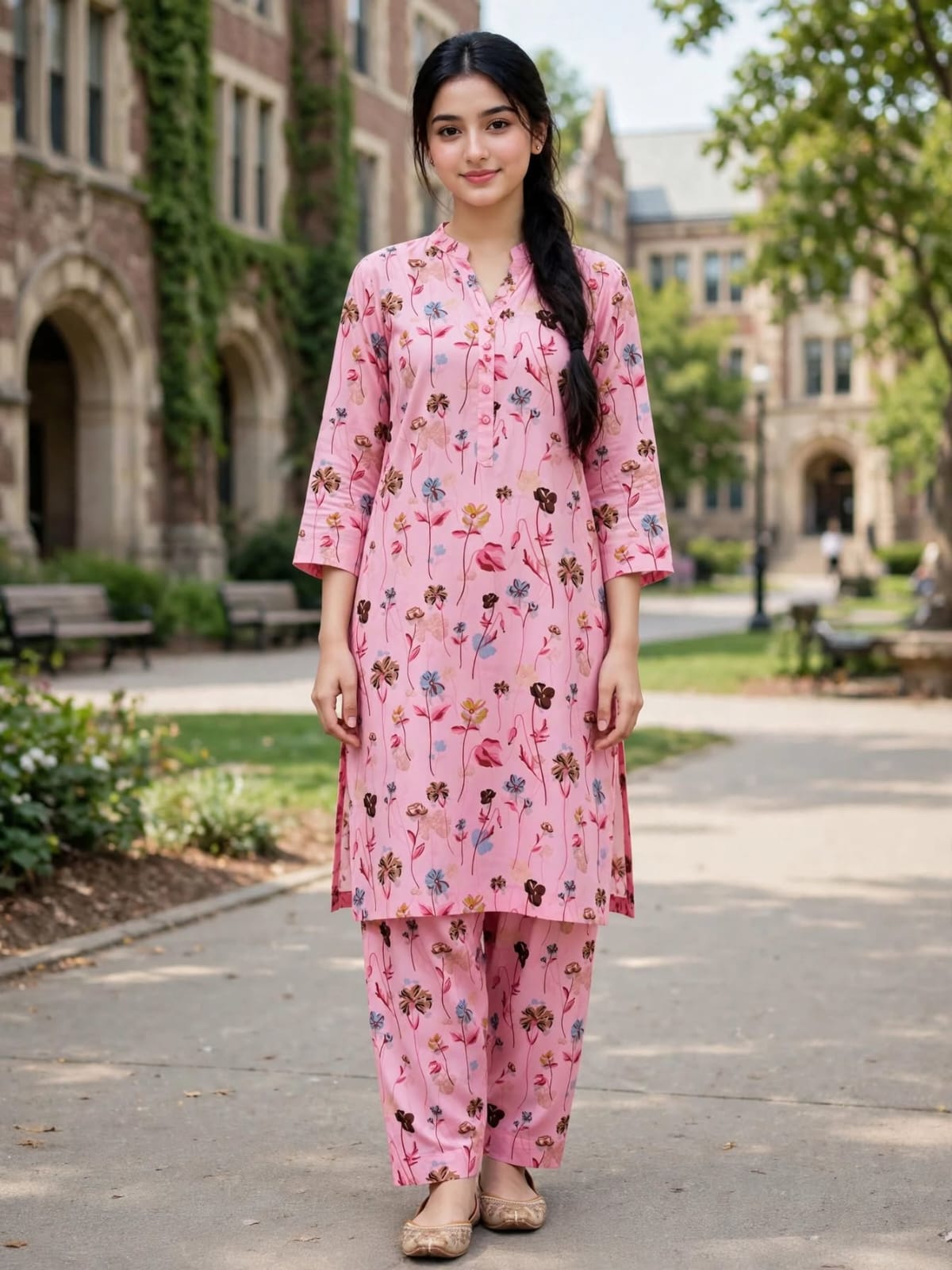 Poly Cotton 2 Piece All Over Digital Printed Suit - KT1074