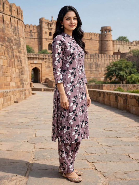 Poly Cotton 2 Piece All Over Digital Printed Suit - KT1075