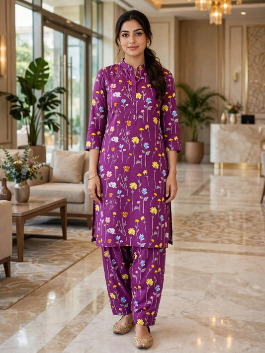 Poly Cotton 2 Piece All Over Digital Printed Suit - KT1076