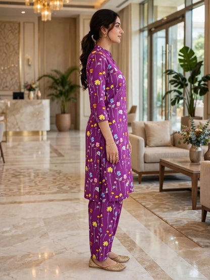Poly Cotton 2 Piece All Over Digital Printed Suit - KT1076