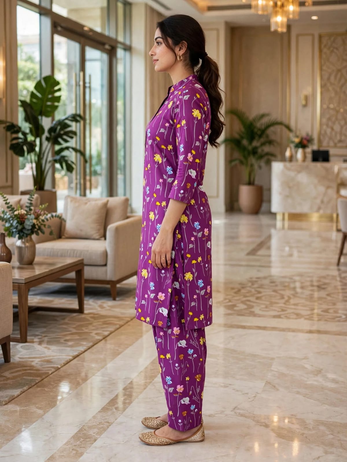 Poly Cotton 2 Piece All Over Digital Printed Suit - KT1076