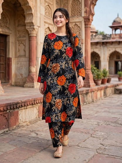 Poly Cotton 2 Piece All Over Digital Printed Suit - KT1077