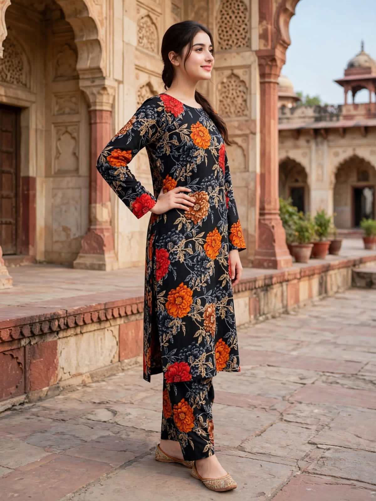 Poly Cotton 2 Piece All Over Digital Printed Suit - KT1077