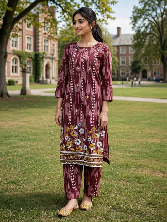 Poly Cotton 2 Piece All Over Digital Printed Suit - KT1078