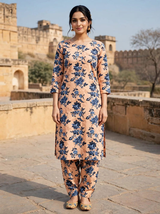 Poly Cotton 2 Piece All Over Digital Printed Suit - KT1079