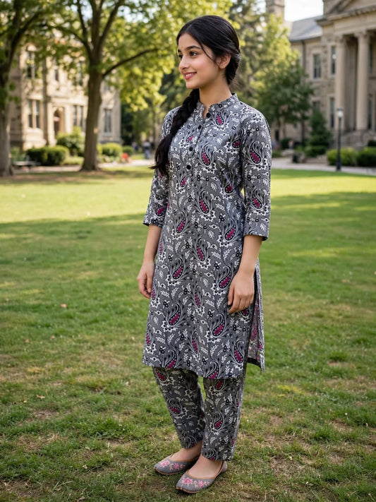 Poly Cotton 2 Piece All Over Digital Printed Suit - KT1080