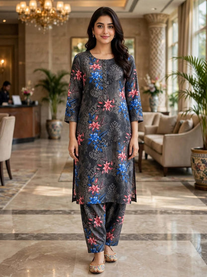 Poly Cotton 2 Piece All Over Digital Printed Suit - KT1089