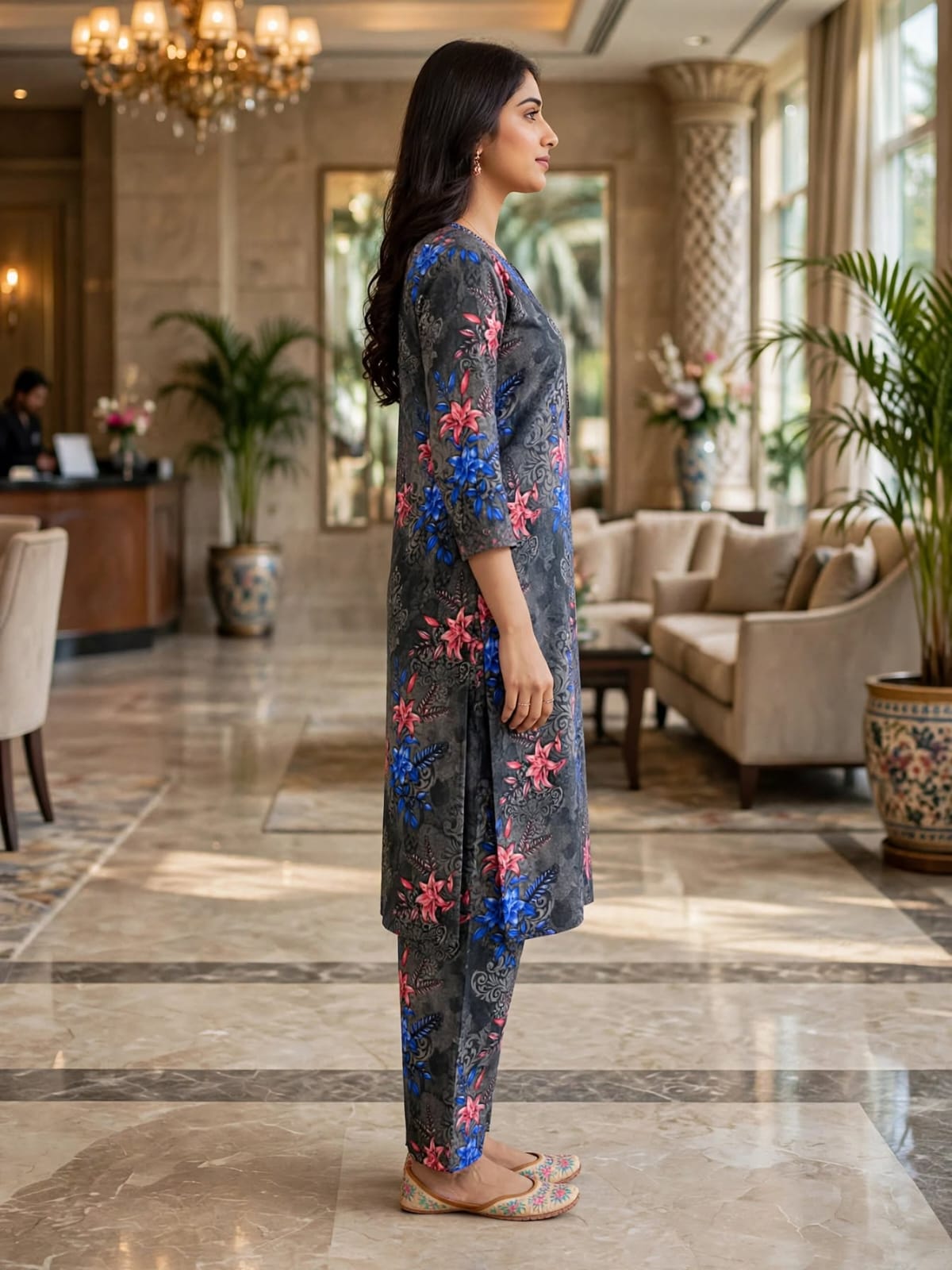 Poly Cotton 2 Piece All Over Digital Printed Suit - KT1089