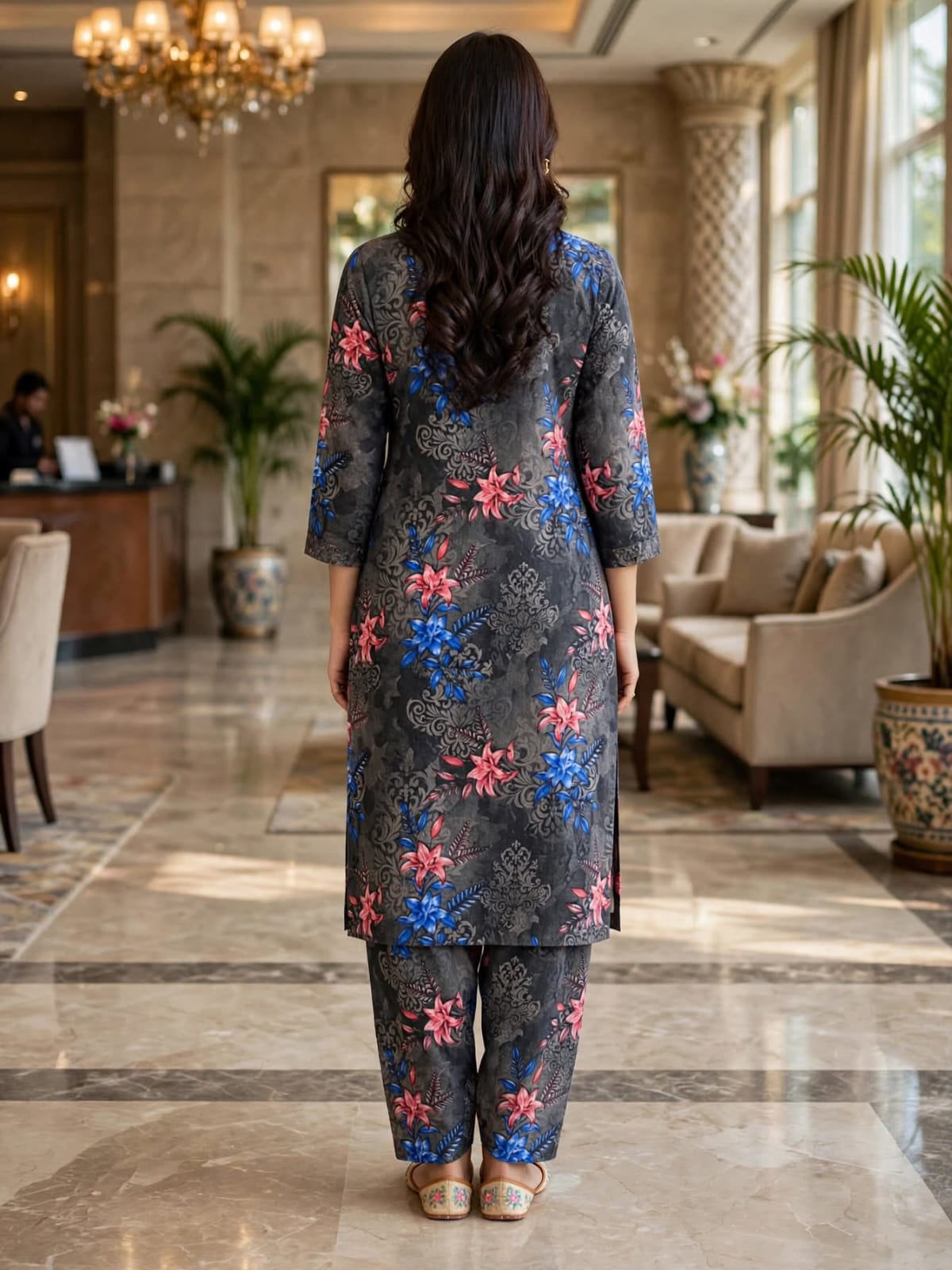 Poly Cotton 2 Piece All Over Digital Printed Suit - KT1089