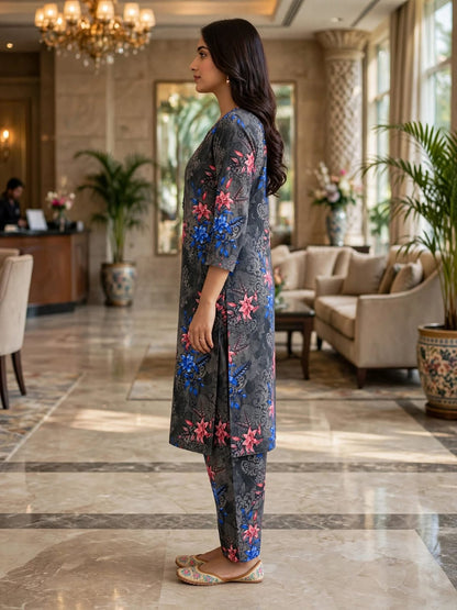 Poly Cotton 2 Piece All Over Digital Printed Suit - KT1089